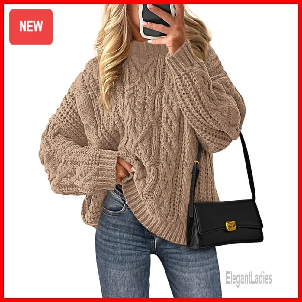 Oversized Chunky Cable Knit Pullover Sweater Winter Crewneck Long Sleeve